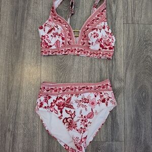 Floral Red and White Bikini Set